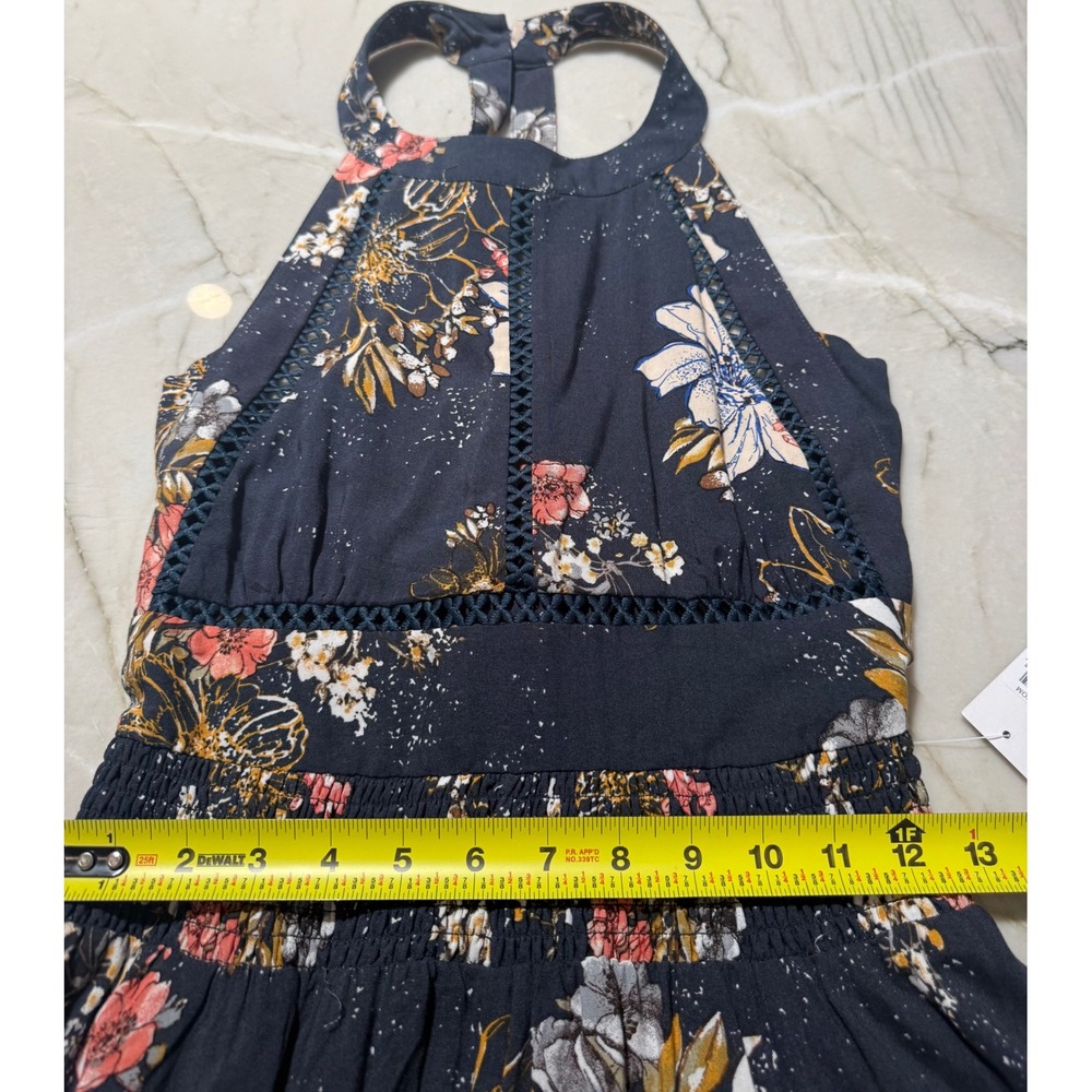 BP Nordstrom Floral Halter Maxi Dress Navy Blue Smocked Waist Open Back NWT - Picture 11 of 12